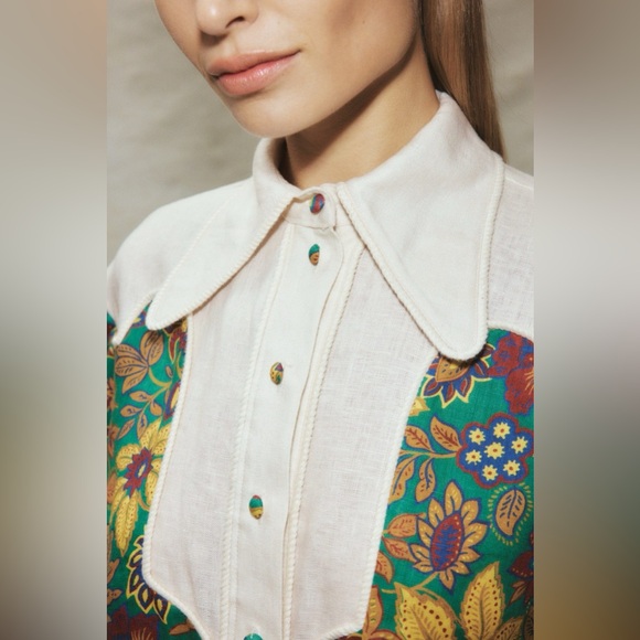 ALÉMAIS Isabella paneled floral-print linen blouse size 6 AUS - Picture 3 of 13